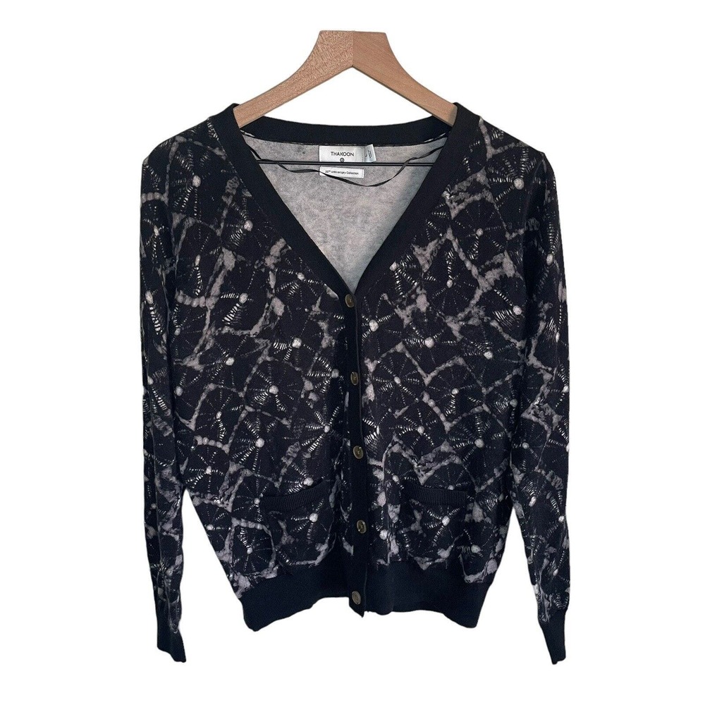 Thakoon x Target Womens Cardigan Sweater Black White Shibori V Neck Size Large